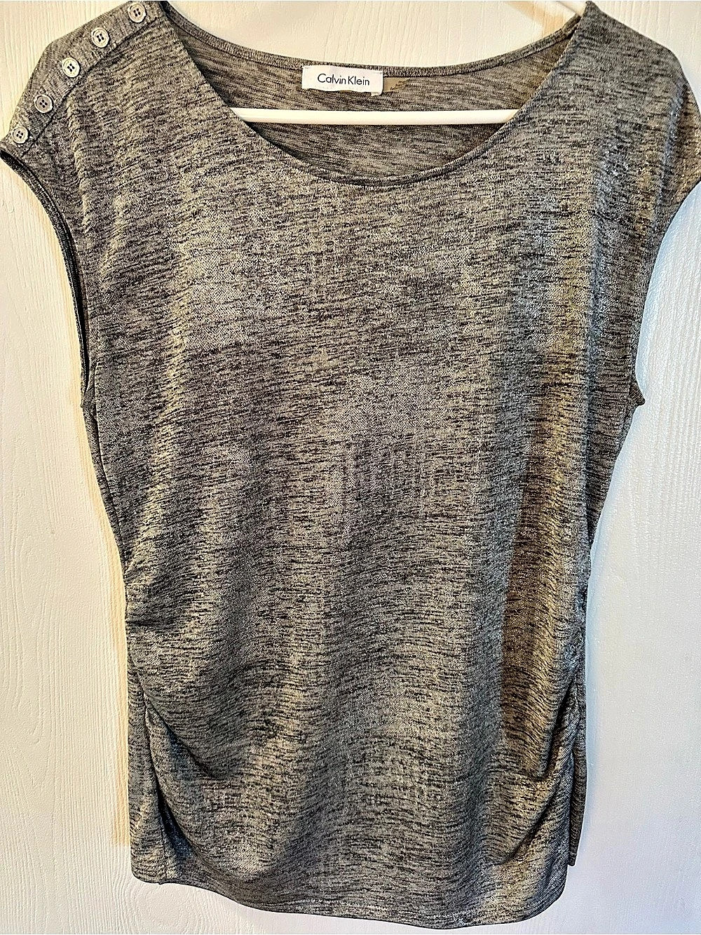 Calvin Klein Silver Shoulder-Button Short Sleeve Top Size Medium